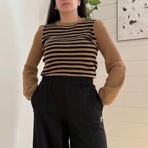 Whowhatwear stripe puff sleeve sweater